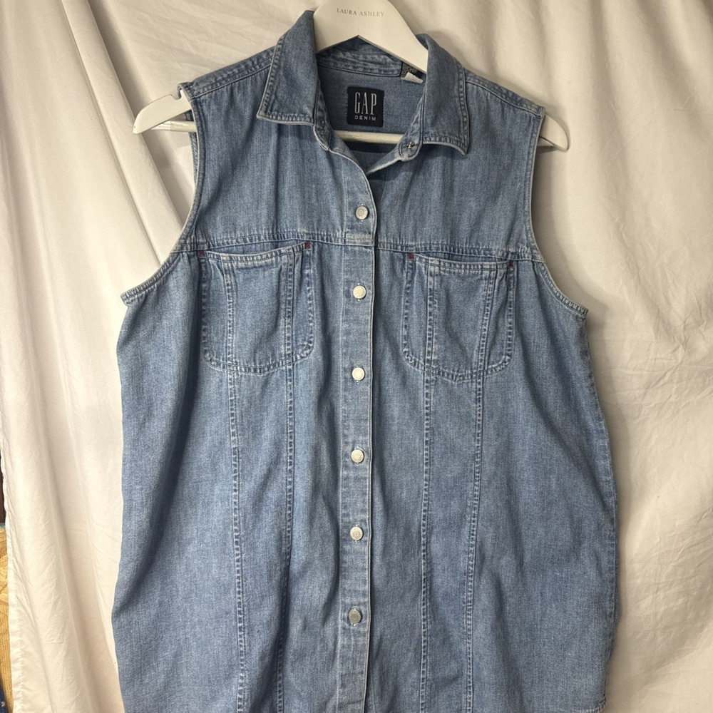 Vintage GAP Denim Vest Womens Large 90s Butter Mom Core Western Blue Jean